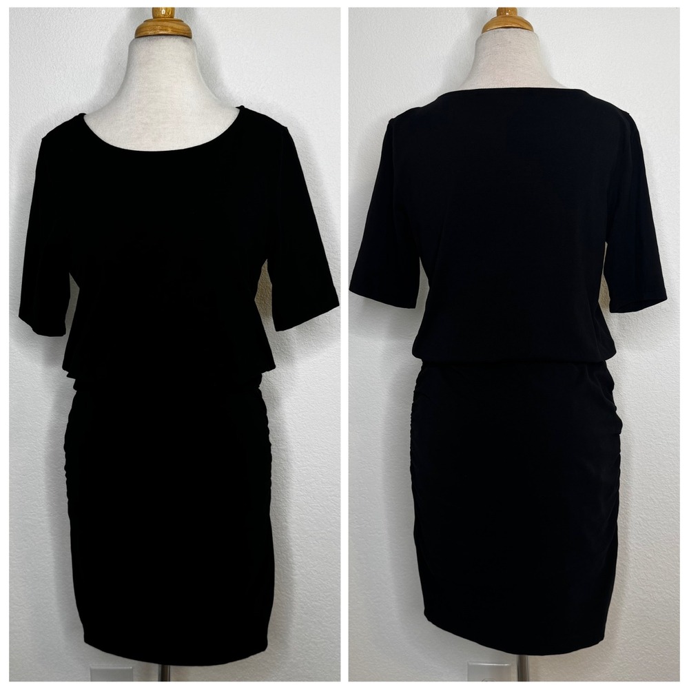 Michael Stars Womens Ruched Bodycon Knit Mini Dress Size S Black‎ Stretch USA